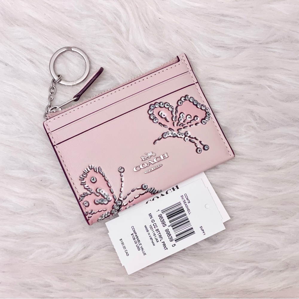 Coach Mini Skinny Id Case With Butterfly Print NWT CCM78 In Seashell - Picture 2 of 8